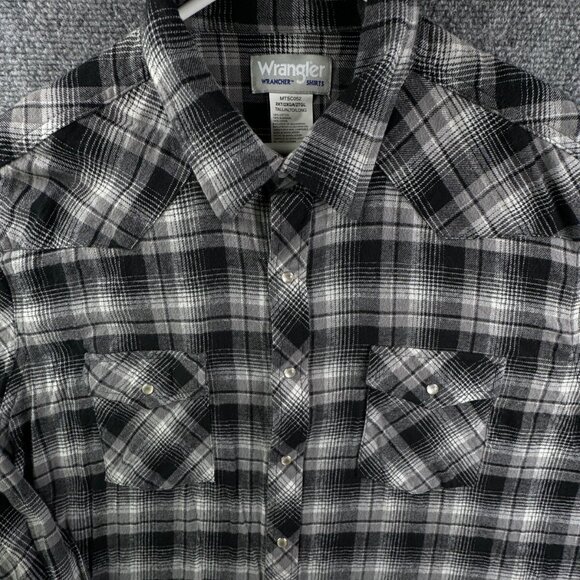 Wrangler Pearl Snap Flannel Shirt Long Sleeve Black Plaid 2XT Tall Cotton Adult - Picture 1 of 13